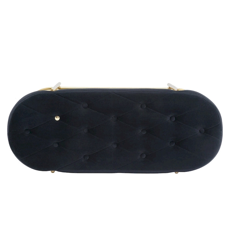 Banc rembourré en velours rose / orange / noir / gris / beige / bleu marine / rouge / olive avec double étagère à chaussures – Unité simple