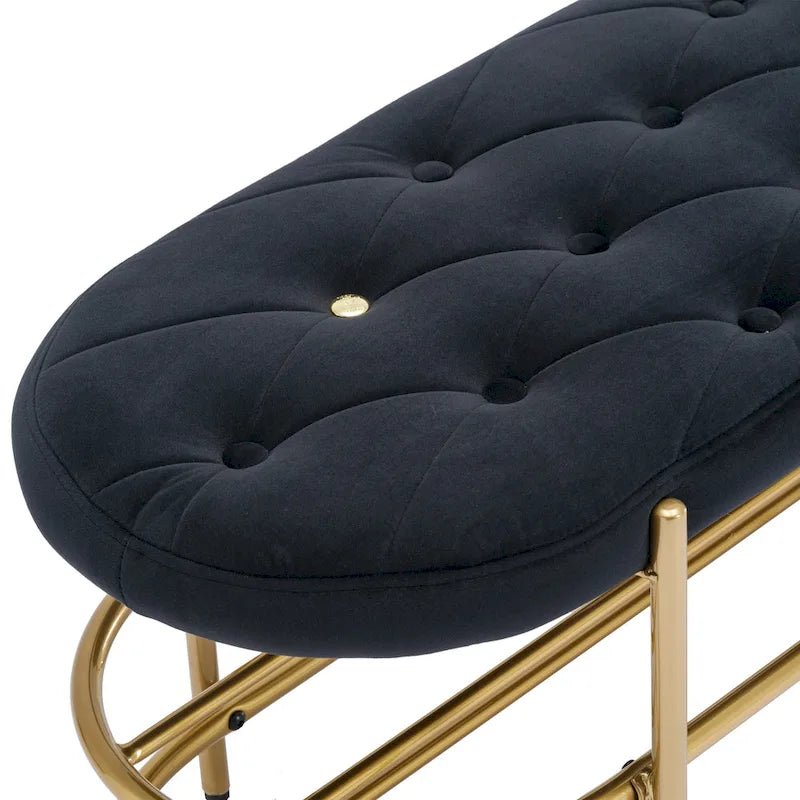 Banc rembourré en velours rose / orange / noir / gris / beige / bleu marine / rouge / olive avec double étagère à chaussures – Unité simple