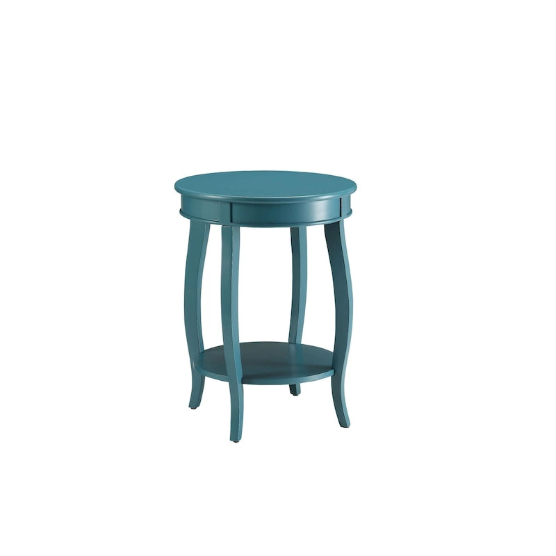 Guéridon à Plateau Rond et Pieds Cabriolés avec Étagère Inférieure, coloris sarcelle/rouge/noyer/blanc antique – Unité unique