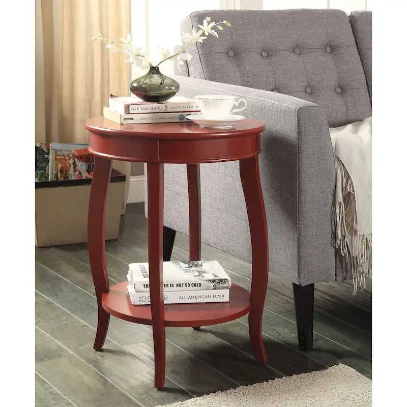 Guéridon à Plateau Rond et Pieds Cabriolés avec Étagère Inférieure, coloris sarcelle/rouge/noyer/blanc antique – Unité unique