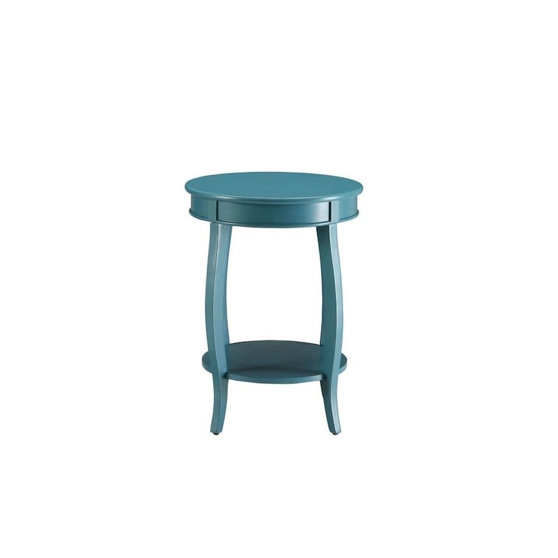 Guéridon à Plateau Rond et Pieds Cabriolés avec Étagère Inférieure, coloris sarcelle/rouge/noyer/blanc antique – Unité unique