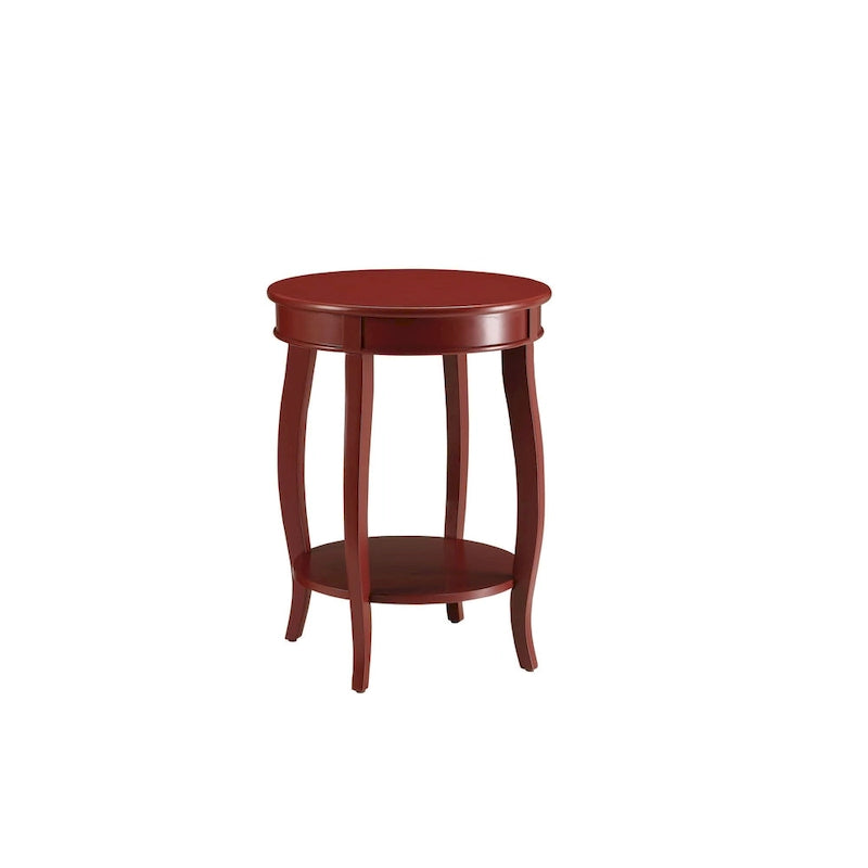 Guéridon à Plateau Rond et Pieds Cabriolés avec Étagère Inférieure, coloris sarcelle/rouge/noyer/blanc antique – Unité unique