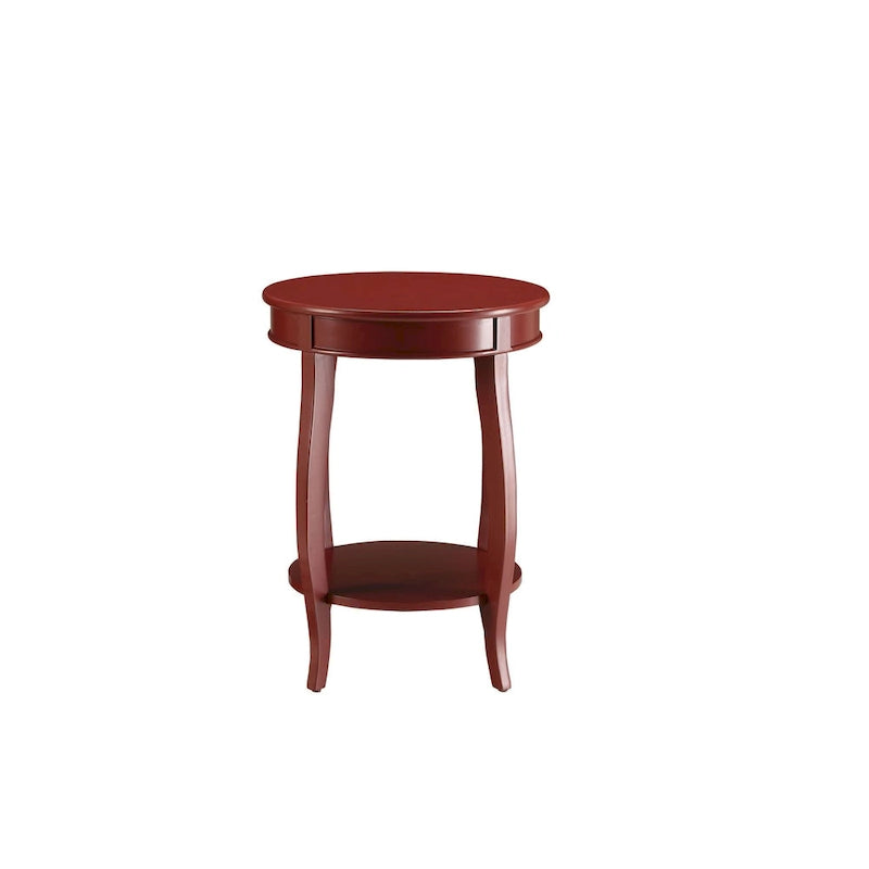 Guéridon à Plateau Rond et Pieds Cabriolés avec Étagère Inférieure, coloris sarcelle/rouge/noyer/blanc antique – Unité unique