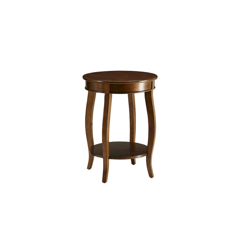 Guéridon à Plateau Rond et Pieds Cabriolés avec Étagère Inférieure, coloris sarcelle/rouge/noyer/blanc antique – Unité unique