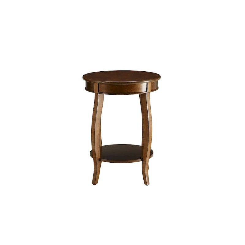 Guéridon à Plateau Rond et Pieds Cabriolés avec Étagère Inférieure, coloris sarcelle/rouge/noyer/blanc antique – Unité unique