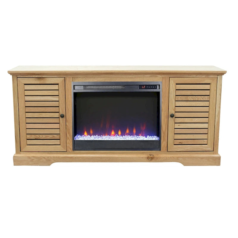 Meuble TV cheminée électrique Clove Oak – 68 po, Convient aux téléviseurs jusqu'à 80 po