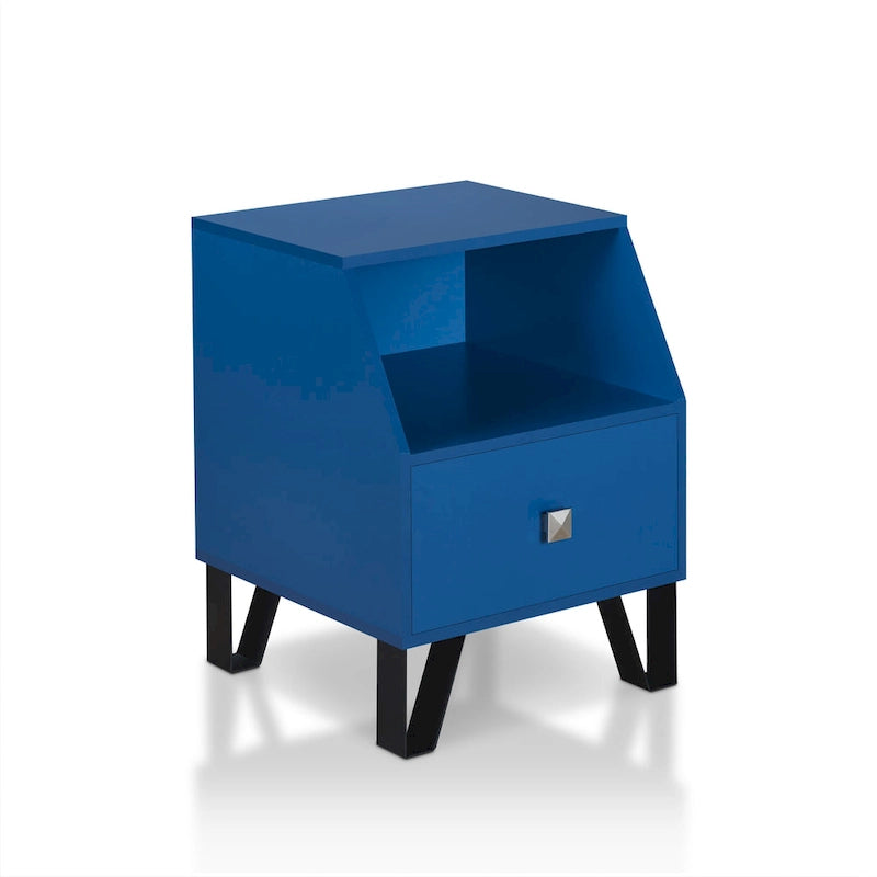 Table d'appoint contemporaine noire / blanche / grise / bleu ciel / bleu marine avec tiroir et étagère ouverte – Unité individuelle