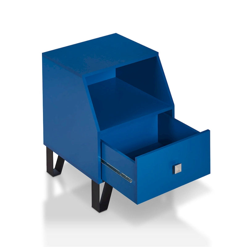 Table d'appoint contemporaine noire / blanche / grise / bleu ciel / bleu marine avec tiroir et étagère ouverte – Unité individuelle