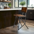 Tabouret de comptoir industriel en bois de récupération et métal canon de fusil avec dossier – Individuel