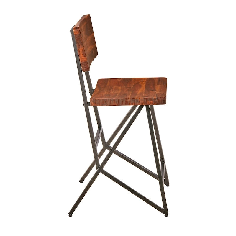Tabouret de comptoir industriel en bois de récupération et métal canon de fusil avec dossier – Individuel