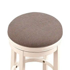 Tabouret de bar sans dossier en bois dur blanc antique avec assise en tissu tissé, pivotant à 360° et repose-pieds circulaire intégral – Siège unique