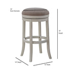Tabouret de bar sans dossier en bois dur blanc antique avec assise en tissu tissé, pivotant à 360° et repose-pieds circulaire intégral – Siège unique
