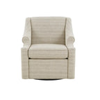 Fauteuil planeur pivotant à 360° en tissu jacquard beige avec dossier fixe, coussin d'assise amovible et base en métal noir – Siège simple