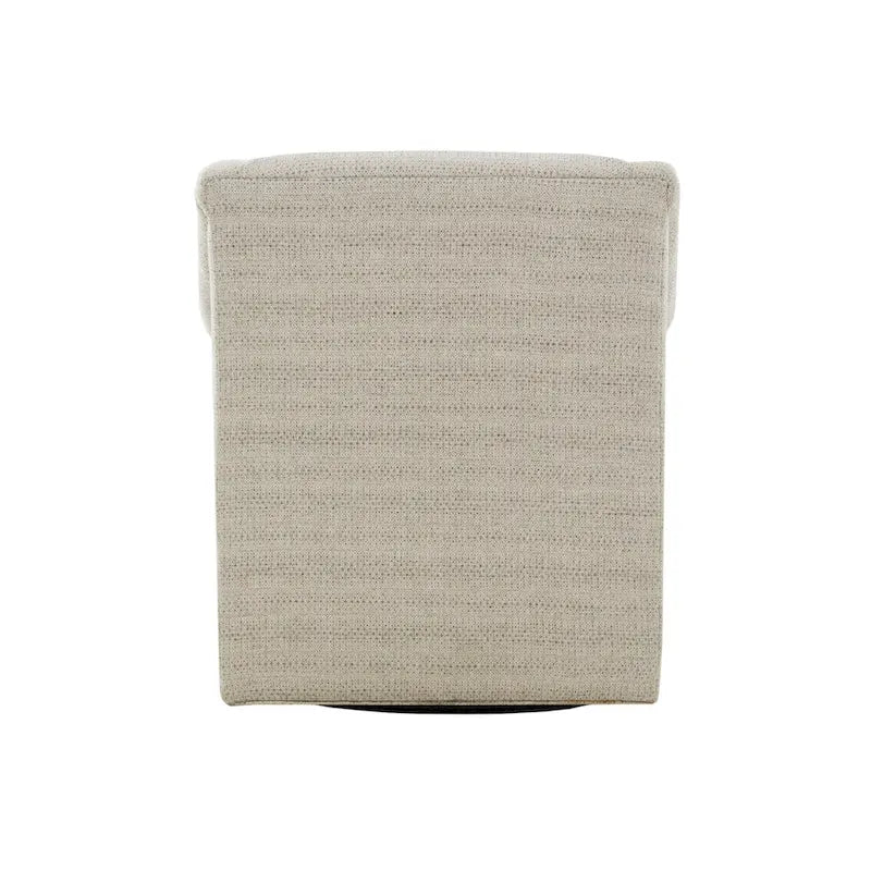 Fauteuil planeur pivotant à 360° en tissu jacquard beige avec dossier fixe, coussin d'assise amovible et base en métal noir – Siège simple