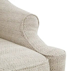 Fauteuil planeur pivotant à 360° en tissu jacquard beige avec dossier fixe, coussin d'assise amovible et base en métal noir – Siège simple