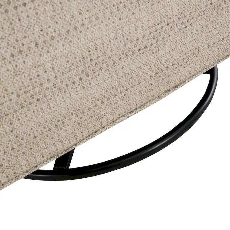 Fauteuil planeur pivotant à 360° en tissu jacquard beige avec dossier fixe, coussin d'assise amovible et base en métal noir – Siège simple