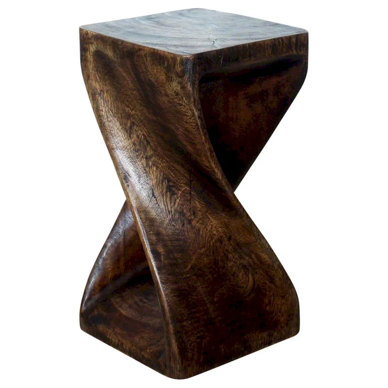 Tabouret et table d'appoint en bois d'acacia sculpté à la main Mocha Oil – Unité simple