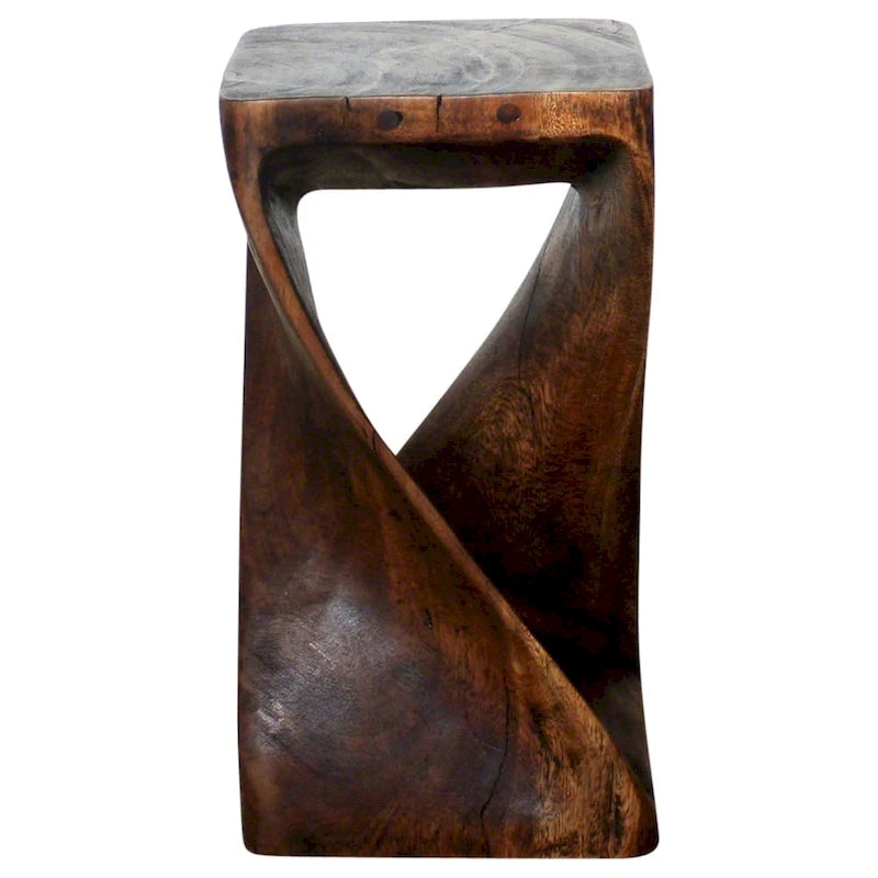 Tabouret et table d'appoint en bois d'acacia sculpté à la main Mocha Oil – Unité simple