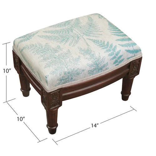 Repose-pieds en lin imprimé Aqua avec double passepoil et finition bois teinté, structure en bois massif – Unité simple
