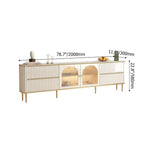 Meuble TV en MDF avec plateau en pierre frittée beige, 4 tiroirs, meuble vitrine en verre trempé et pieds en acier inoxydable – Unité simple