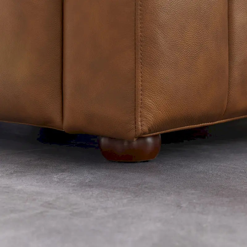 Canapé capitonné mi-siècle en cuir pleine fleur tanné avec mousse haute densité et pieds amovibles – 3 places