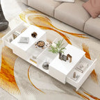 Table basse rectangulaire laquée avec éclairage LED 3 couleurs, plateau en verre trempé et 3 compartiments de rangement ouverts – Meuble individuel