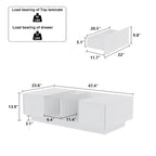 Table basse rectangulaire laquée avec éclairage LED 3 couleurs, plateau en verre trempé et 3 compartiments de rangement ouverts – Meuble individuel