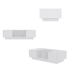 Table basse rectangulaire laquée avec éclairage LED 3 couleurs, plateau en verre trempé et 3 compartiments de rangement ouverts – Meuble individuel