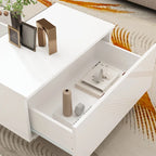 Table basse rectangulaire laquée avec éclairage LED 3 couleurs, plateau en verre trempé et 3 compartiments de rangement ouverts – Meuble individuel