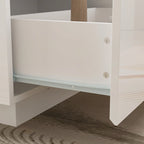 Table basse rectangulaire laquée avec éclairage LED 3 couleurs, plateau en verre trempé et 3 compartiments de rangement ouverts – Meuble individuel