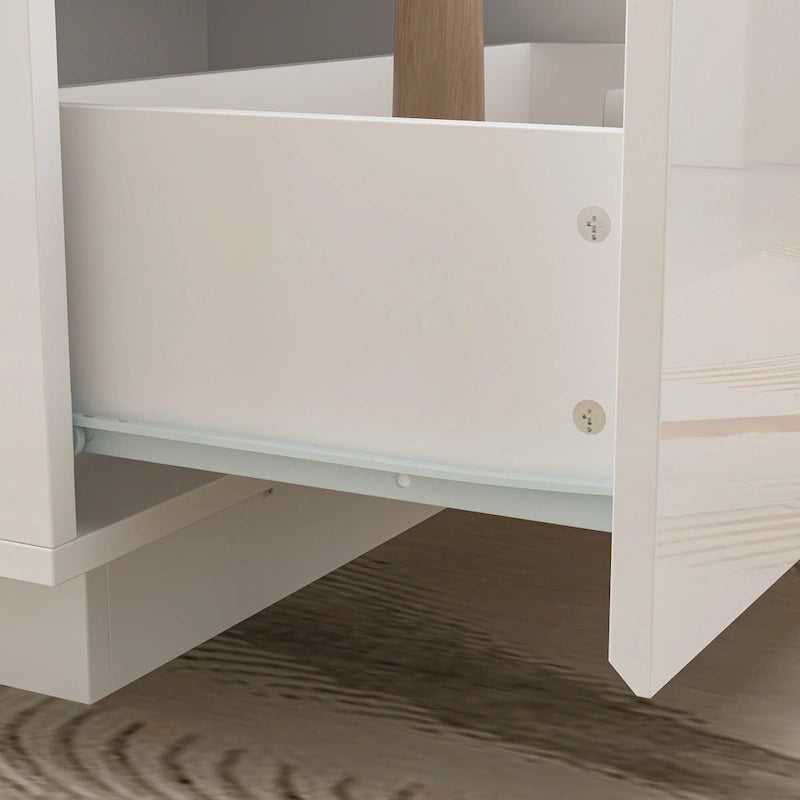 Table basse rectangulaire laquée avec éclairage LED 3 couleurs, plateau en verre trempé et 3 compartiments de rangement ouverts – Meuble individuel