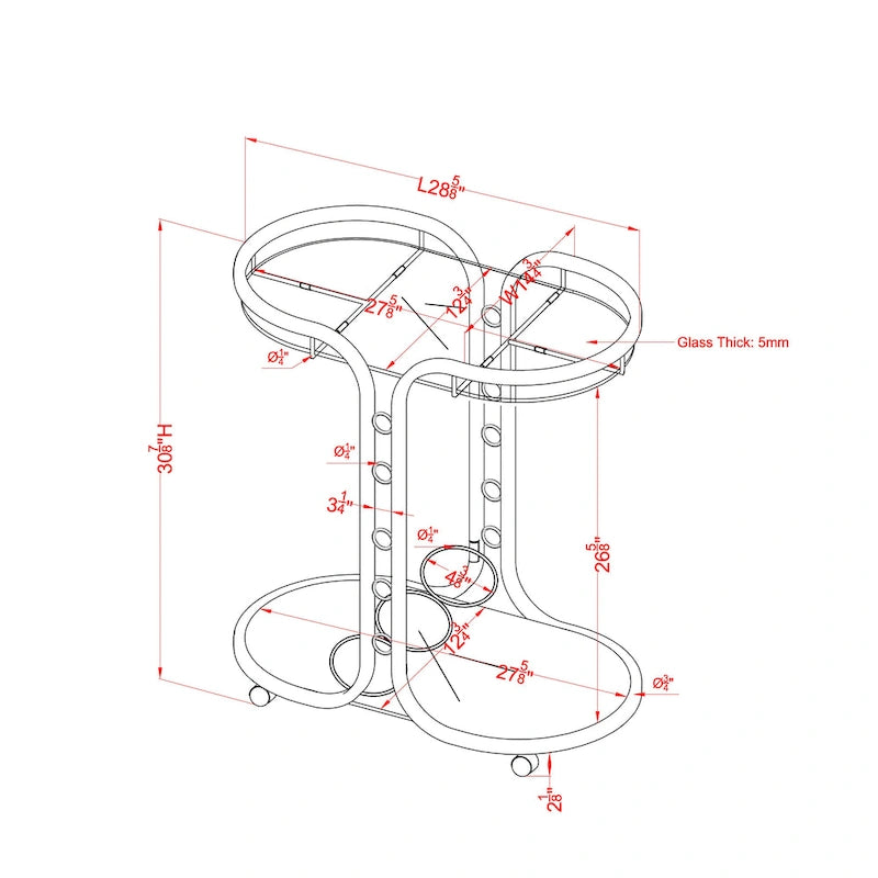 Desserte moderne chromée avec plateau en verre et roulettes – Unité unique