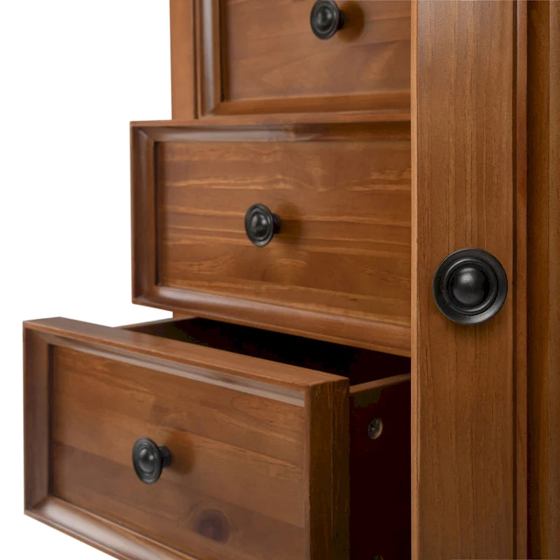 Armoire de rangement transitoire en bois massif avec 4 tiroirs et étagères réglables – Unité individuelle – Brun foncé / Brun miel / Naturel rustique / Brun doré clair / Brun hickory