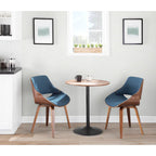 Chaise de salle à manger Mid-Century Modern rembourrée, gris/bleu/crème, avec dossier en bois courbé et pieds finition noyer – Siège unique