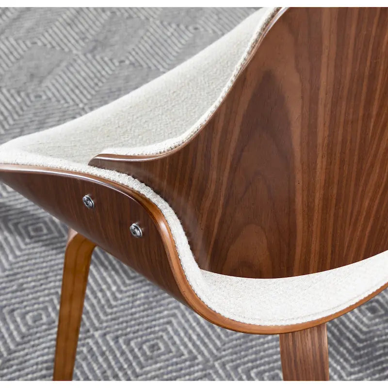 Chaise de salle à manger Mid-Century Modern rembourrée, gris/bleu/crème, avec dossier en bois courbé et pieds finition noyer – Siège unique