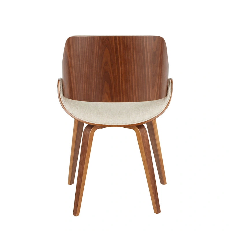 Chaise de salle à manger Mid-Century Modern rembourrée, gris/bleu/crème, avec dossier en bois courbé et pieds finition noyer – Siège unique