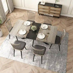 Table à manger rectangulaire extensible en MDF noir marron/gris avec pieds en croix en fer – Pour 4-6 personnes
