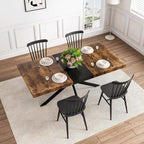 Table à manger rectangulaire extensible en MDF noir marron/gris avec pieds en croix en fer – Pour 4-6 personnes