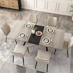 Table à manger rectangulaire extensible en MDF noir marron/gris avec pieds en croix en fer – Pour 4-6 personnes