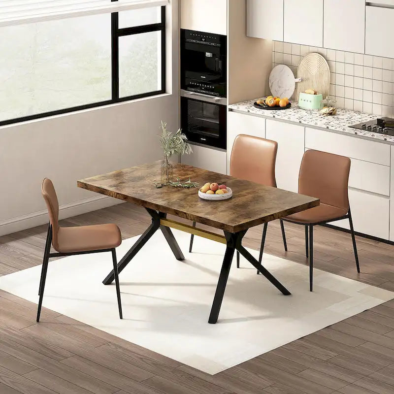 Table à manger rectangulaire extensible en MDF noir marron/gris avec pieds en croix en fer – Pour 4-6 personnes