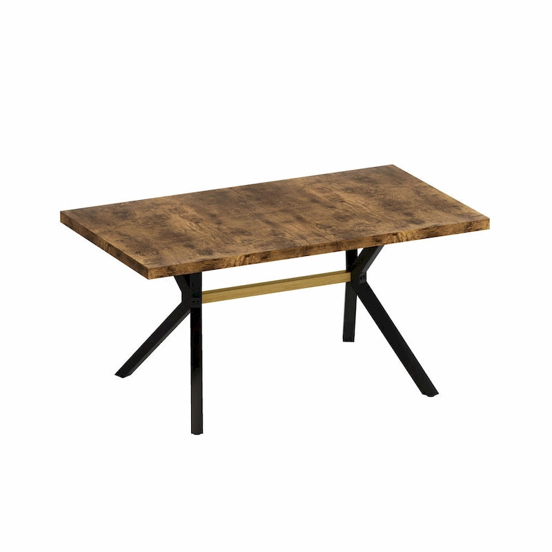 Table à manger rectangulaire extensible en MDF noir marron/gris avec pieds en croix en fer – Pour 4-6 personnes