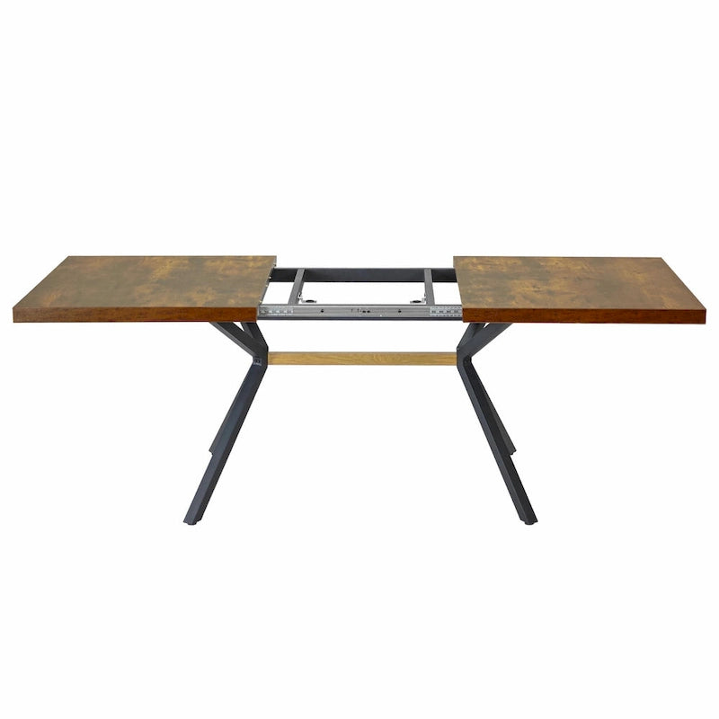 Table à manger rectangulaire extensible en MDF noir marron/gris avec pieds en croix en fer – Pour 4-6 personnes
