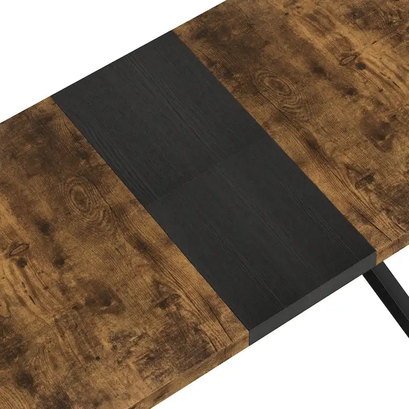 Table à manger rectangulaire extensible en MDF noir marron/gris avec pieds en croix en fer – Pour 4-6 personnes
