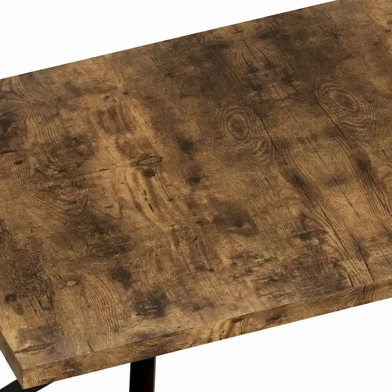 Table à manger rectangulaire extensible en MDF noir marron/gris avec pieds en croix en fer – Pour 4-6 personnes