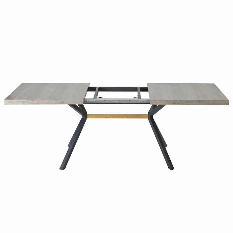 Table à manger rectangulaire extensible en MDF noir marron/gris avec pieds en croix en fer – Pour 4-6 personnes