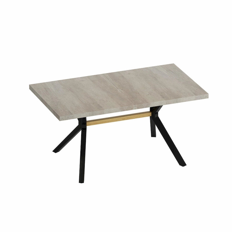 Table à manger rectangulaire extensible en MDF noir marron/gris avec pieds en croix en fer – Pour 4-6 personnes
