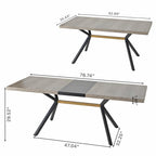 Table à manger rectangulaire extensible en MDF noir marron/gris avec pieds en croix en fer – Pour 4-6 personnes
