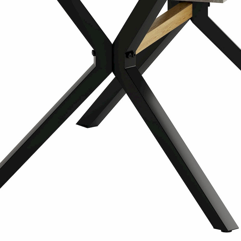 Table à manger rectangulaire extensible en MDF noir marron/gris avec pieds en croix en fer – Pour 4-6 personnes