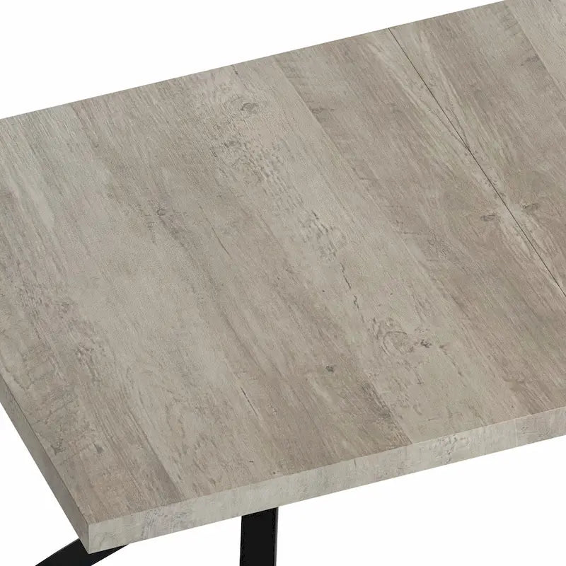Table à manger rectangulaire extensible en MDF noir marron/gris avec pieds en croix en fer – Pour 4-6 personnes