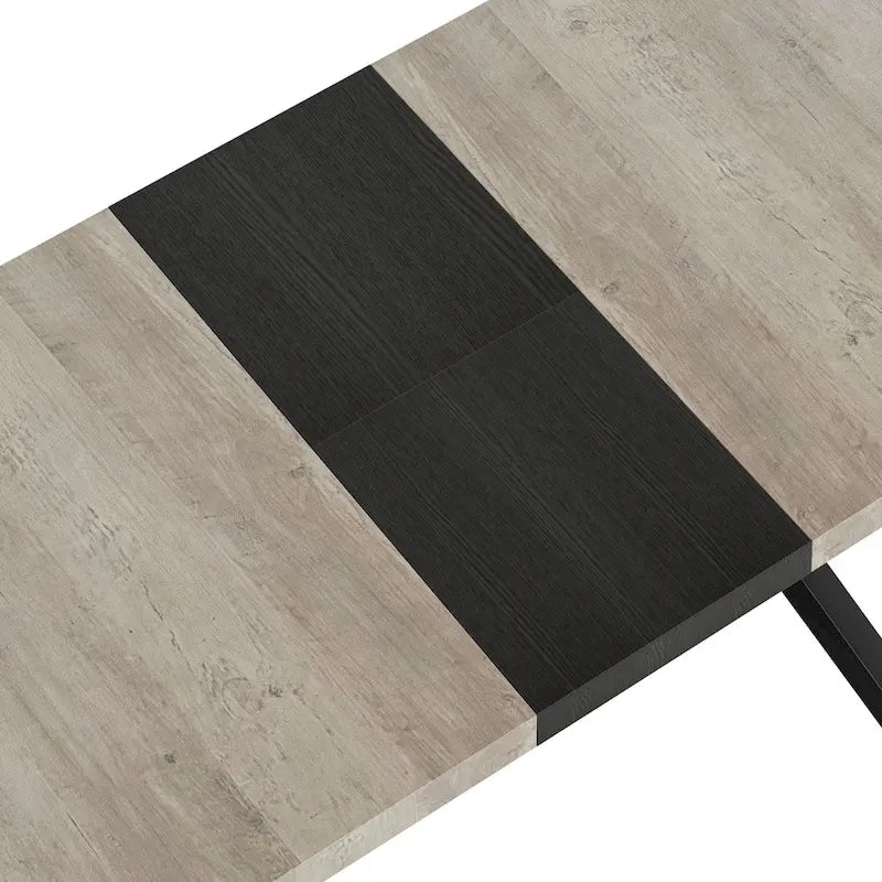 Table à manger rectangulaire extensible en MDF noir marron/gris avec pieds en croix en fer – Pour 4-6 personnes
